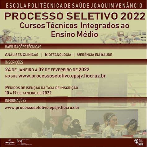 Inscrições abertas para cursos técnicos integrados ao Ensino Médio