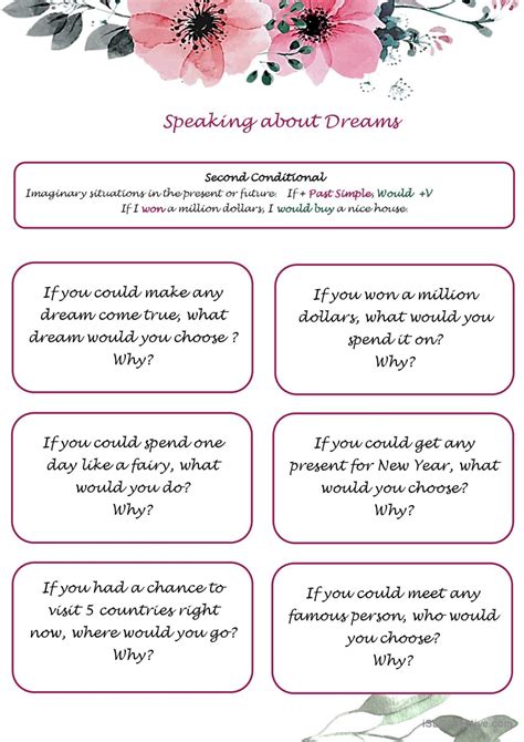 Speaking About Dreams Warmer Filler English Esl Worksheets Pdf Doc