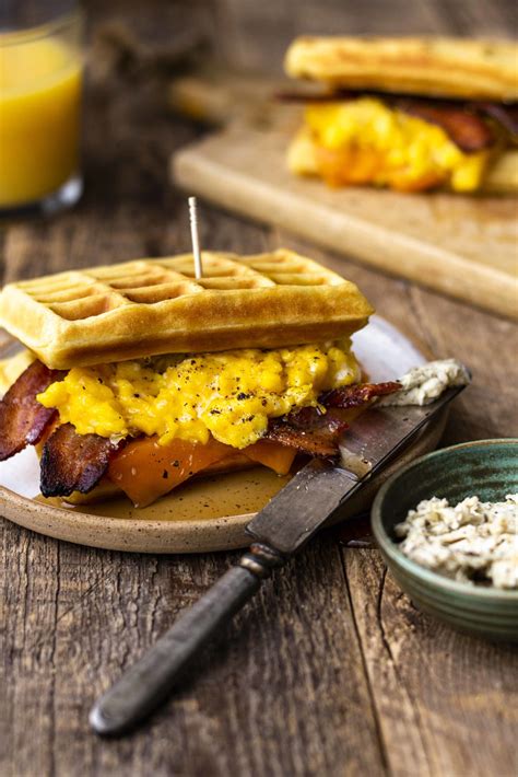 Waffle Breakfast Sandwich With Peppered Maple Bacon Modern Farmhouse Eats