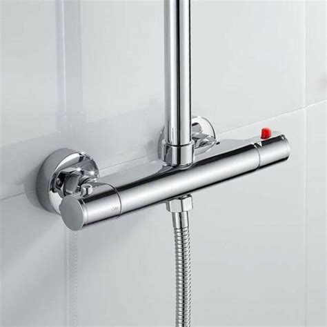 Round Thermostatic Exposed Bar Shower Mixer Valve Tap Twin Outlet