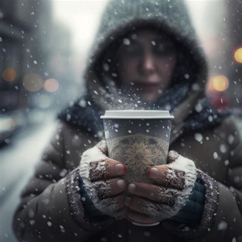 Premium Ai Image A Woman With A Hot Cup Of Coffee On A Cold Day