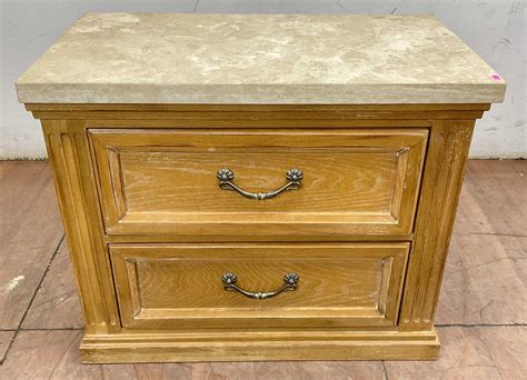 Lot Classic Travertine Stone Top Nightstand