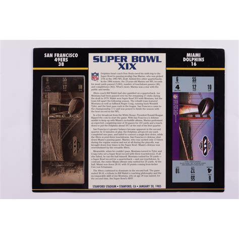 Super Bowl Xix Commemorative Score Card With Kt Gold Ticket