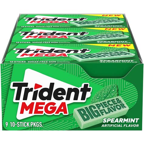 Buy Trident Mega Spearmint Sugar Free Gum 9 Packs Of 10 Pieces 90