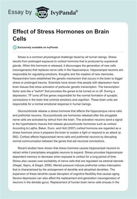 Effect of Stress Hormones on Brain Cells - 682 Words | Coursework Example