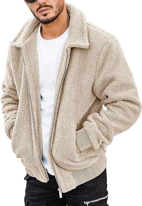 Bbalizko Mens Fuzzy Sherpa Jacket Fluffy Fleece Full Zip Open Front Cardigan Loose Warm Winter