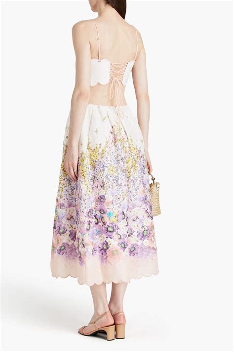 Zimmermann Cutout Floral Print Linen Midi Dress The Outnet