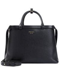 Prada Logo Stamp Belted Medium Handbag In Grey Lyst Uk