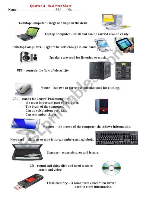 Revise Parts Of Computer Esl Worksheet By Masterthao829