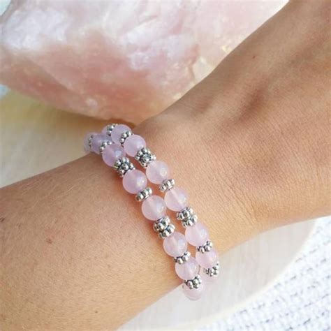 Bracelet en Pierres semi précieuses Quartz rose bijou femme fait main