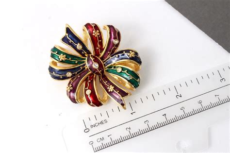 Signed Joan Rivers Multi Color Enamel Bow Brooch Pin With Etsy