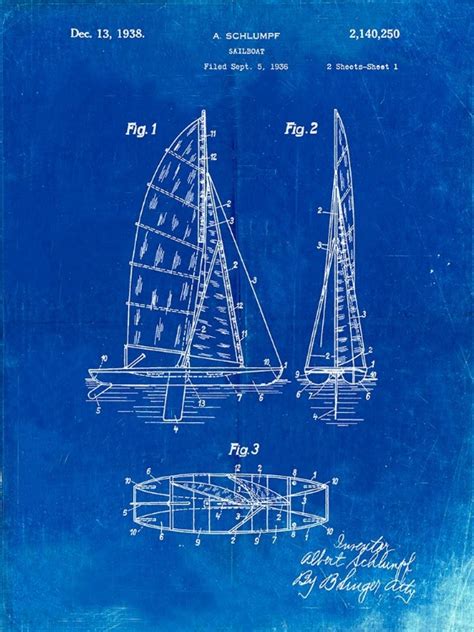 Somerset House Images Pp Faded Blueprint Collapsable Sailboat Poster