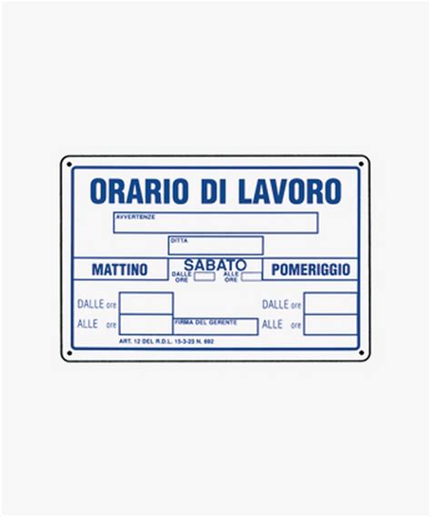 Cartello Orario Di Lavoro Cm 20x30 Brico Gigi