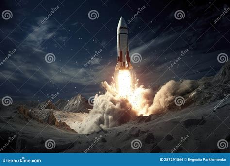 Rocket Launch Into Space Exploration Of New Outer Space Stock Photo