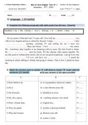 Mid Term Test For Th Form Esl Worksheet By Hafedhenglish