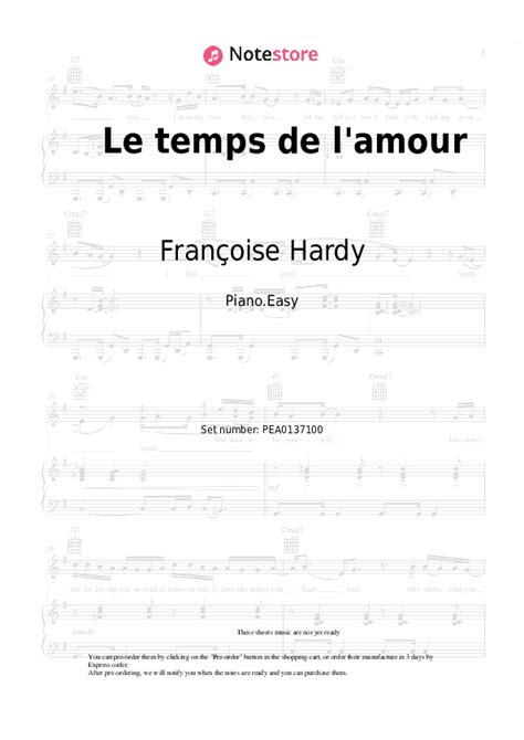 Le Temps De L Amour Piano Sheet Music Easy Fran Oise Hardy In Note