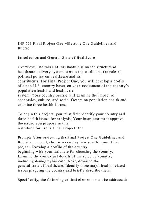 IHP 501 Final Project One Milestone One Guidelines And Rubr Docx