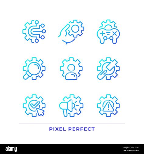 Gears Pixel Perfect Gradient Linear Vector Icons Set Stock Vector Image