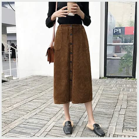 Corduroy Skirts Autumn Winter Skirt Long For Women Korean Mid Calf