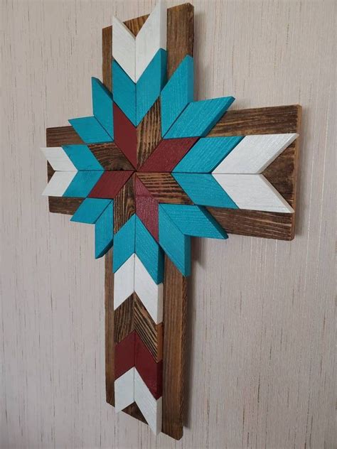 Turquoise Ivory Barn Red Distressed Cedar Wood Cross Wood Wall Etsy