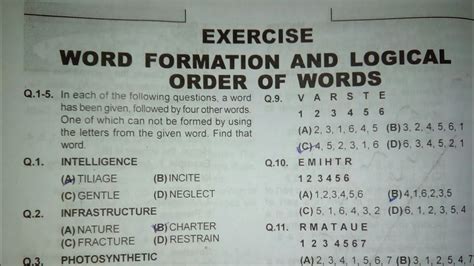 Word Formation And Logical Order Of Words Explanation With Solved