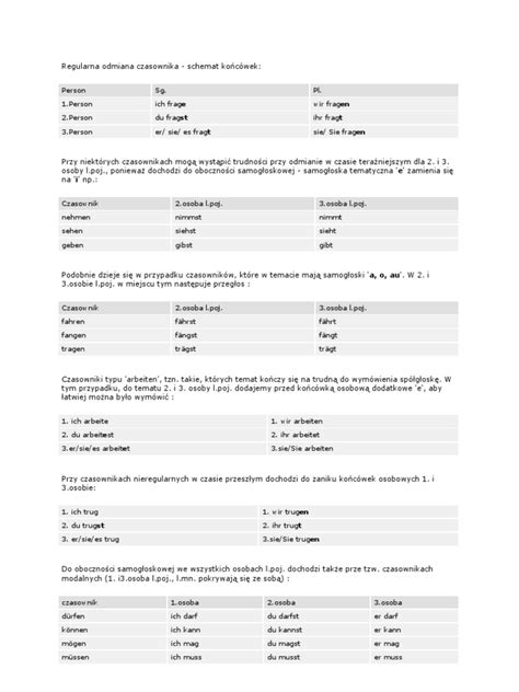 Regularna Odmiana Czasownika Niemiecki Pdf