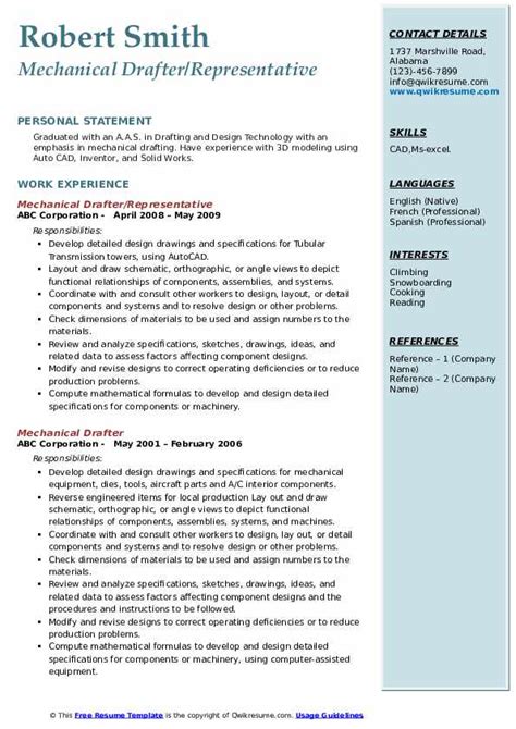 Mechanical Drafter Resume Samples | QwikResume