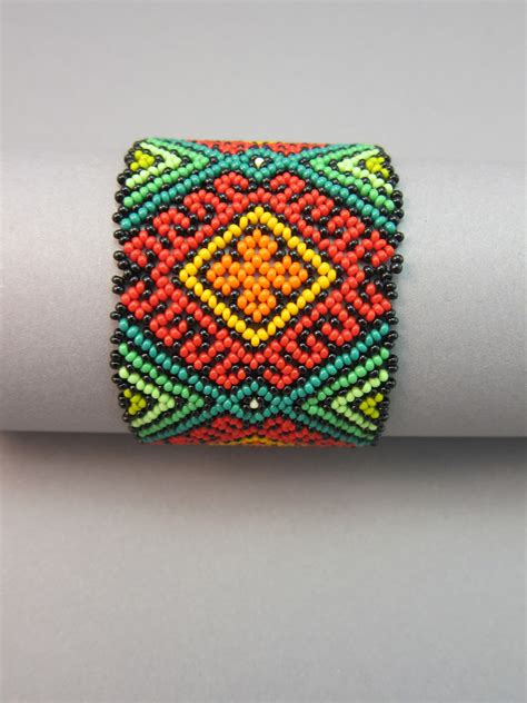 Huichol Bracelet Huichol Jewelry Mexican Beaded Bracelet Wide Etsy