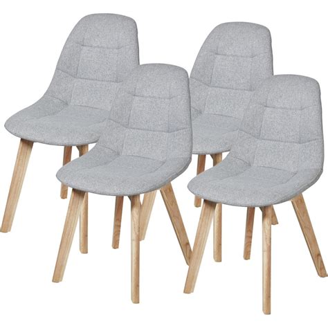 Chaise Scandinave Tissu Gris Clair Capitonn Et Bois Naturel Kiba Lot