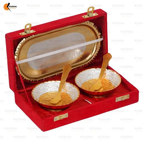 Kushal Creations Silver Gold Plated Brass Bowl Set For Gift Polished