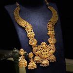 Nagas Work Lakshmi Temple Long Haram Earrings South India Jewels