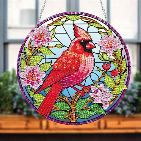 DIY Cardinal Diamond Painting PendantSingle Sided