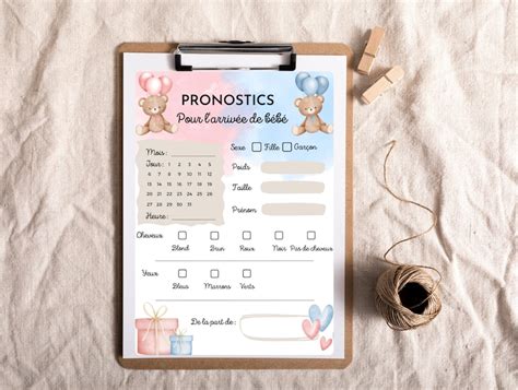 Jeu De Pr Diction Pronostics Pour Naissance Baby Shower Et Gender