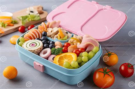 Lunch With Healthy Food In A Lunch Box On The Table Stock Illustration