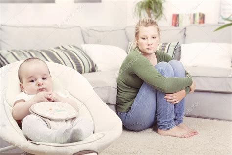 Young Woman Suffering From Postpartum Depression — Stock Photo © Tiagoz