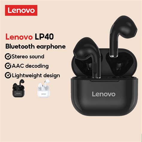 Tai Nghe Nhét Tai Không Dây Lenovo Lp40 Bluetooth 50 âm Thanh Bass Tích Hợp Mi Cờ Rô Chống ồn