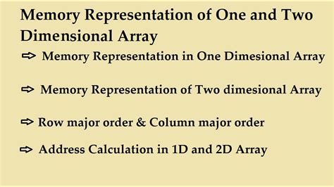 Memory Representation And Address Calculation In Array One And Two