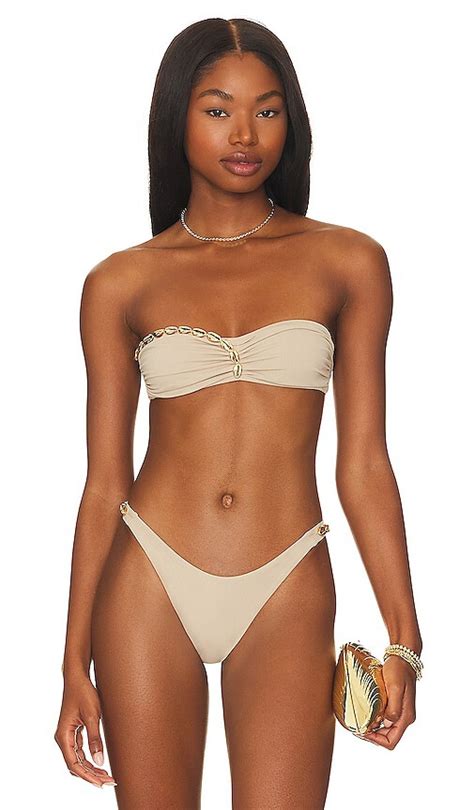 Seashell Nadine Bandeau Bikini Top In Beige Sand Editorialist