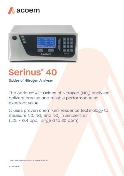 Acoem Serinus Nox Gas Analyser Spec Sheet