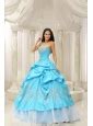 Aqua One Shoulder Embroidery Decorate Quinceanera Dress With Organza