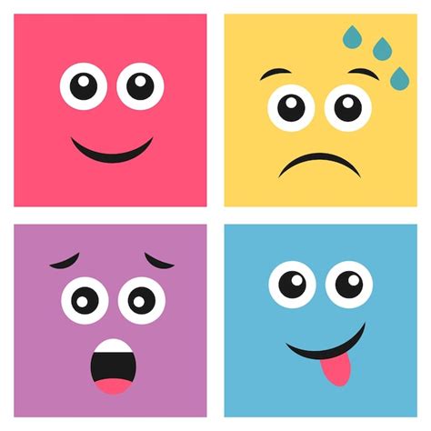 Conjunto De Cuatro Emoticonos Coloridos Con Sonrisa Sudoroso