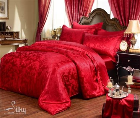 Jaquard Silk Duvet Cover Set Red Patterned Silk By Silkyaffection