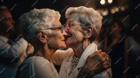 Premium Ai Image An Older Lesbian Couple Dances Cheek To Cheek