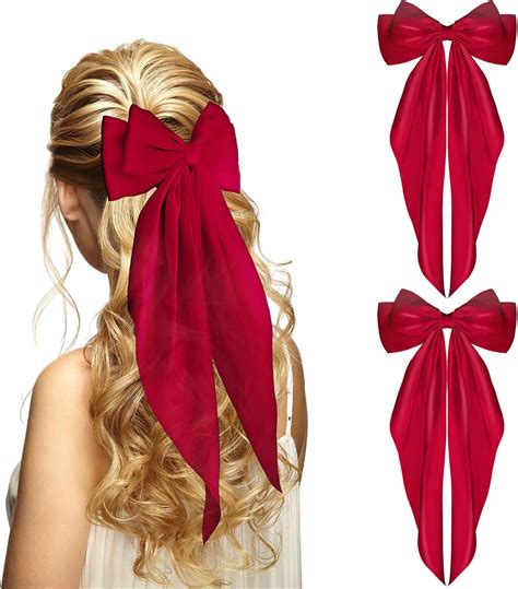 WLLHYF 2PCS Bow Hair Clips Ribbon Hair Bows Long Tail French Big Hair