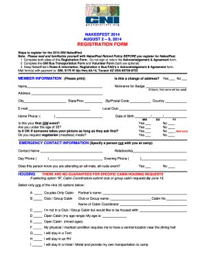 Az Gay Naturists International Nakedfest Registration Form Fill And Sign Printable
