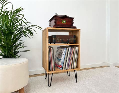 Oak Record Player Stand Record Holder Vinyl End Table Handmade