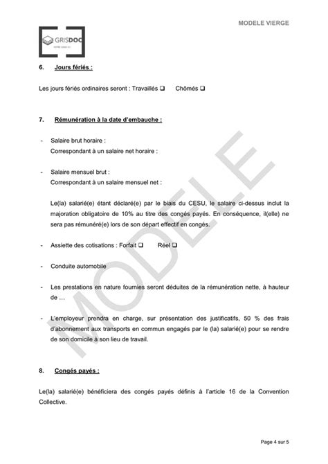 Model De Contrat De Travail A Duree Indeterminee France Doc Pdf