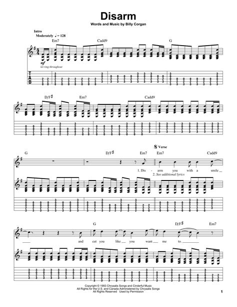 Smashing Pumpkins Disarm Sheet Music Notes Chords Sheet Music Notes