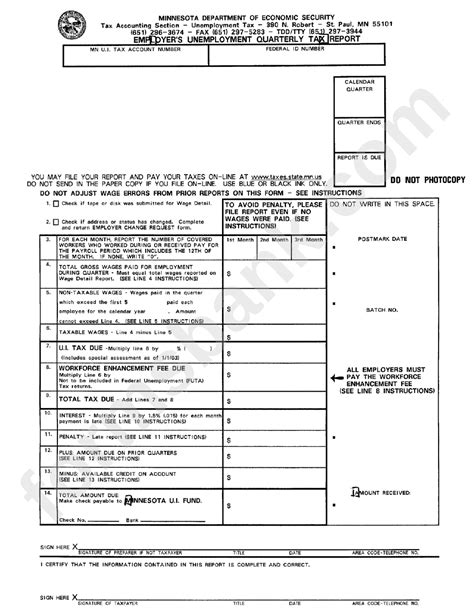 Employers Unemployment Quarterly Tax Report Minnesota Department Of Economic Security