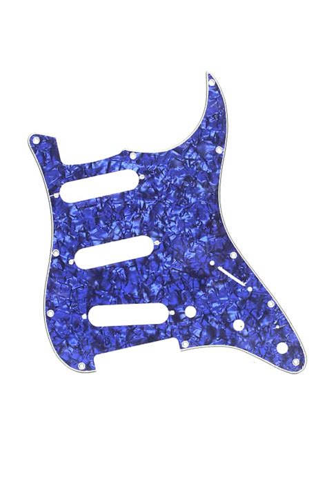 Brio SSS Strat Pickguard 11 Holes 4 Ply Blue Pearloid Reverb